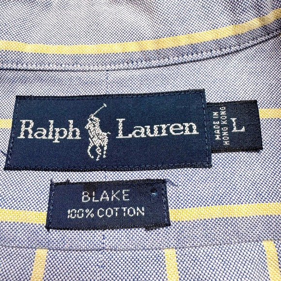 Ralph Lauren Shirt Mens Large Blue Yellow Striped Blake Button Down Short Sleeve - Picture 9 of 12